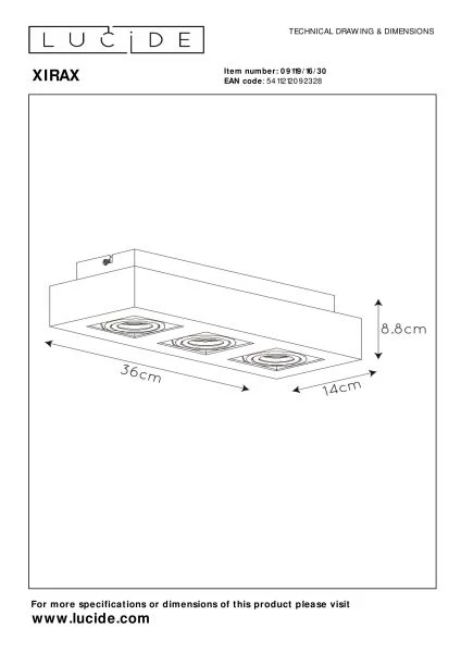 Lucide XIRAX - Ceiling spotlight - LED Dim to warm - GU10 - 3x5W 2200K/3000K - Black - technical